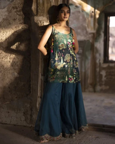 Nadira Teal Sharara Set