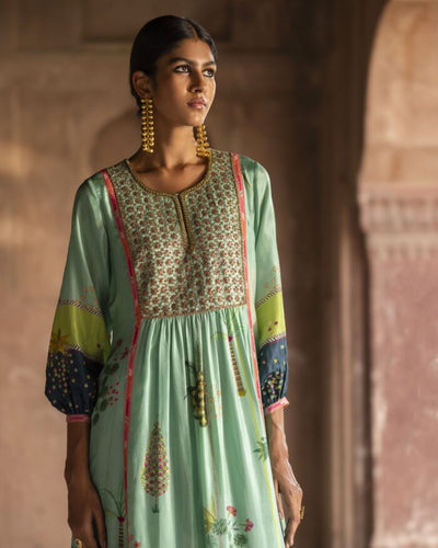 Nadira Powder Blue Front Puckering Kurta Set