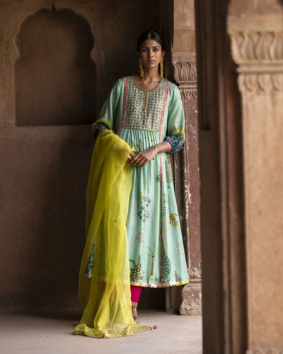 Nadira Powder Blue Front Puckering Kurta Set