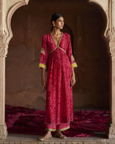 Nadira Hot Pink Tree Bell Sleeve Kurta Set