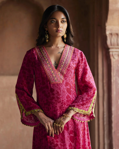 Nadira Hot Pink -Red Shadow Print Kurta Set