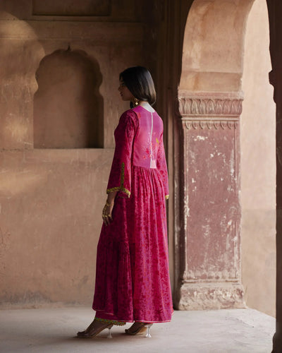Nadira Hot Pink -Red Shadow Print Kurta Set