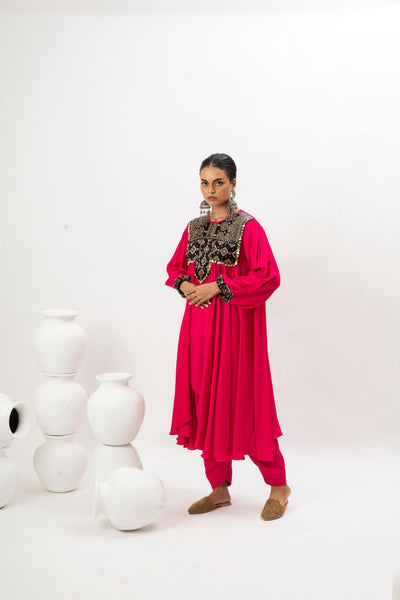 Mahi Asymmetrical Kurta Set with Dupatta - Pink