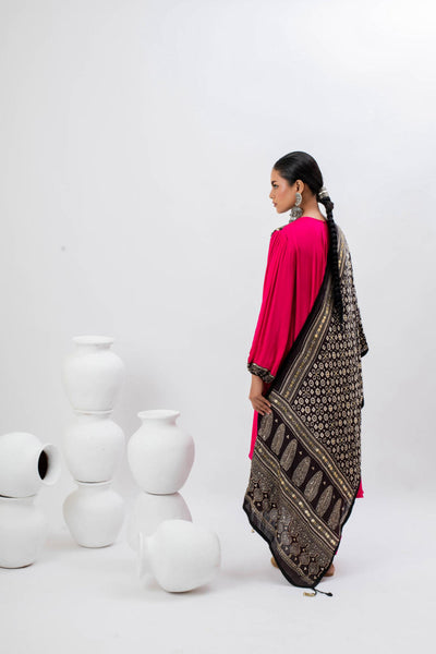 Mahi Asymmetrical Kurta Set with Dupatta - Pink