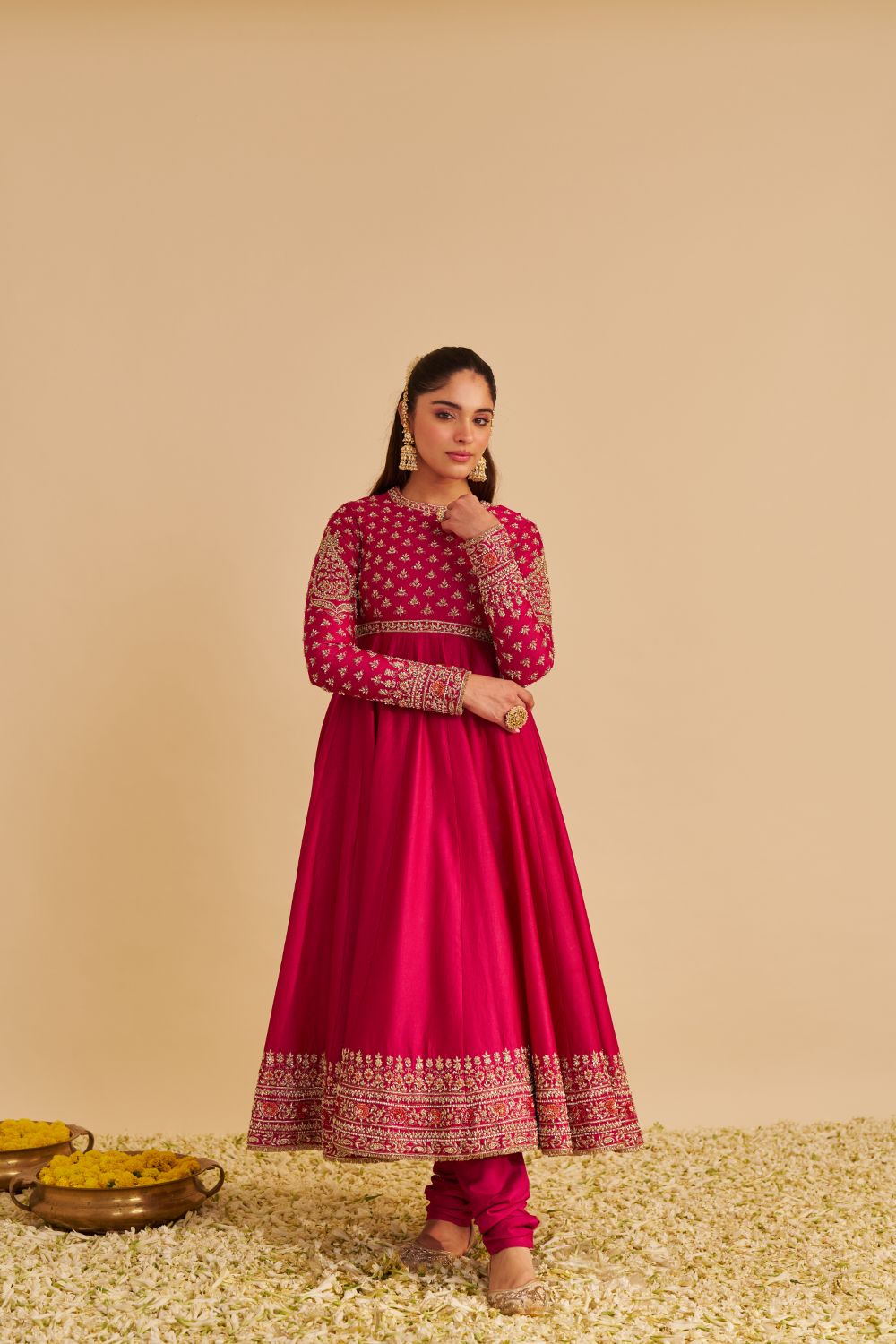 Noor - Dabka Zardozi Embroidered Chanderi Silk Hotpink Anarkali  Set