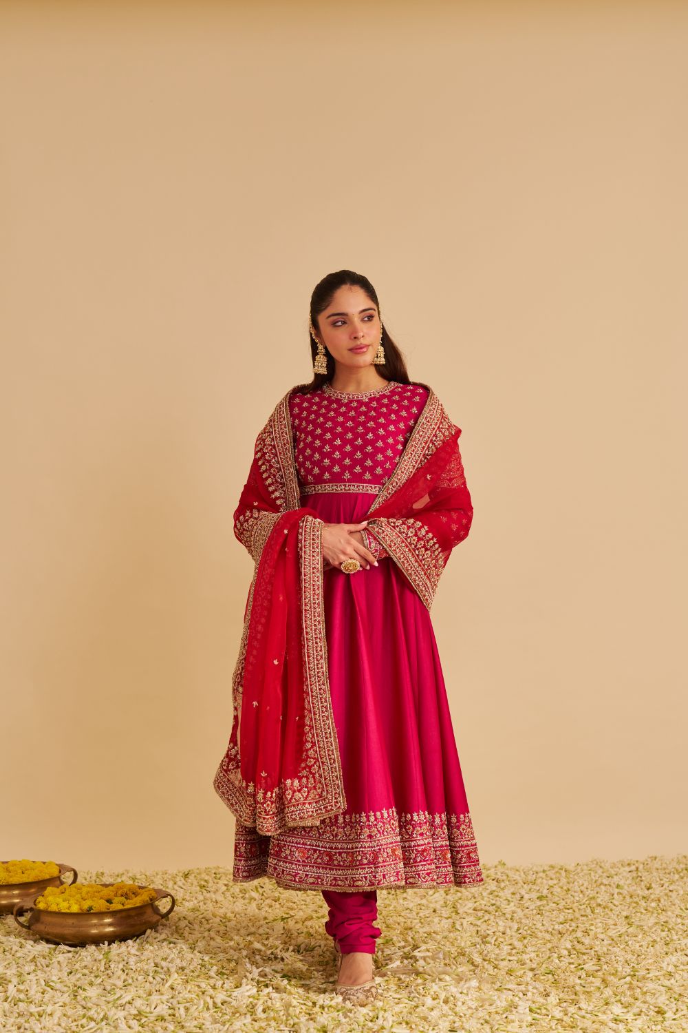 Noor - Dabka Zardozi Embroidered Chanderi Silk Hotpink Anarkali  Set