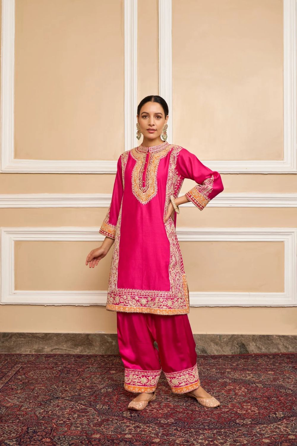 Naayaab Straight kurta with salwar and dupatta-Hotpink