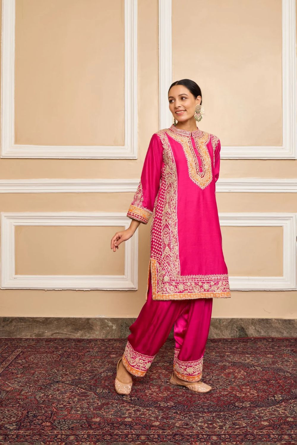 Naayaab Straight kurta with salwar and dupatta-Hotpink