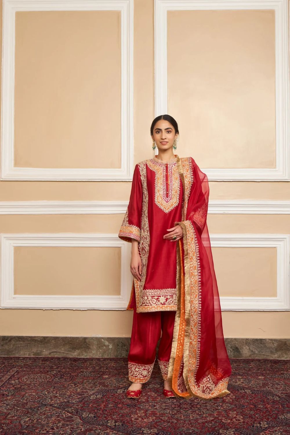Naayaab Straight kurta with salwar and dupatta-Deep red