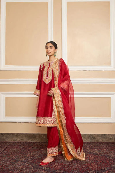 Naayaab Straight kurta with salwar and dupatta-Deep red