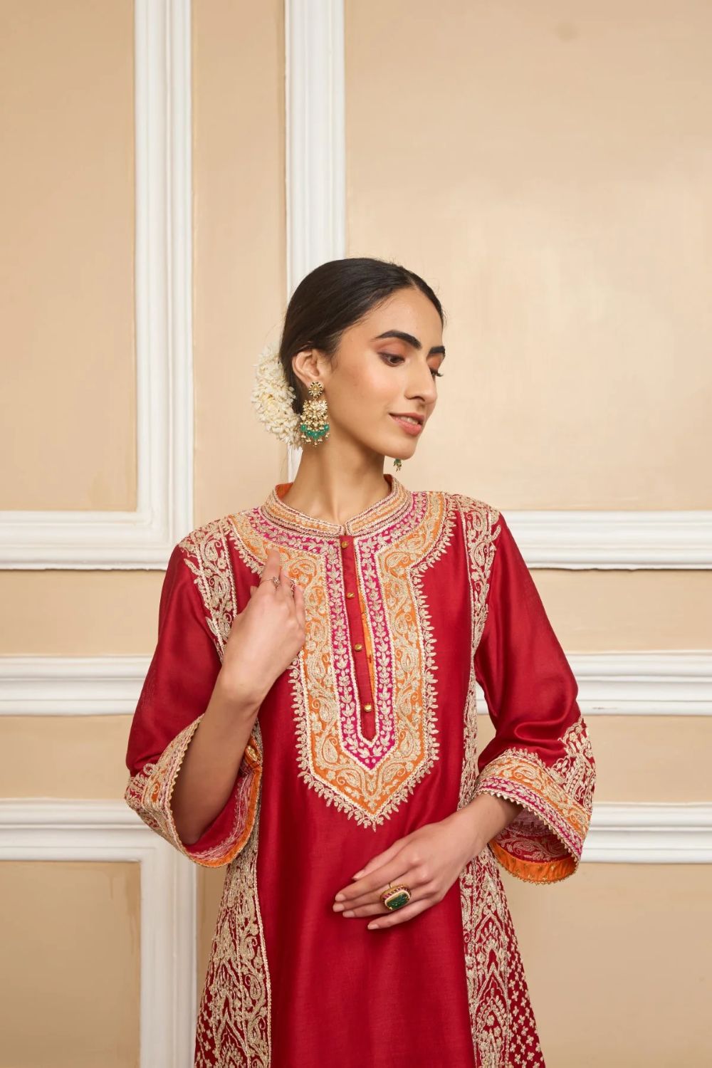 Naayaab Straight kurta with salwar and dupatta-Deep red
