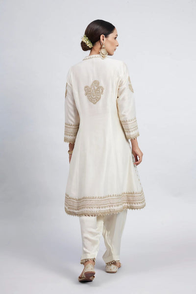 Naazira A-line short kurta with salwar and dupatta-Daisy Ivory