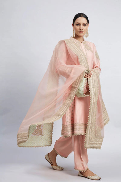 Naazira A-line short kurta with salwar and dupatta-Carnation pink