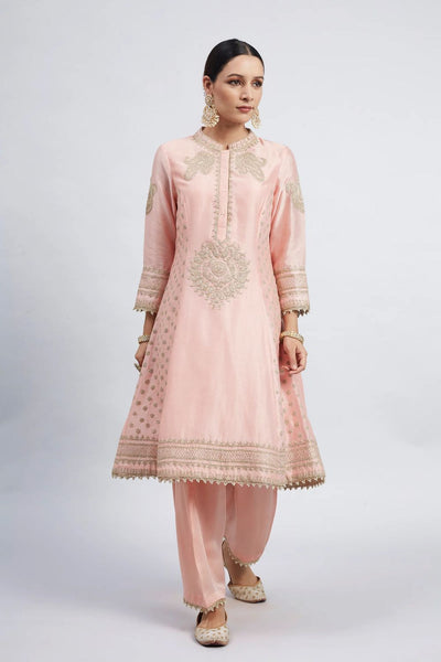Naazira A-line short kurta with salwar and dupatta-Carnation pink
