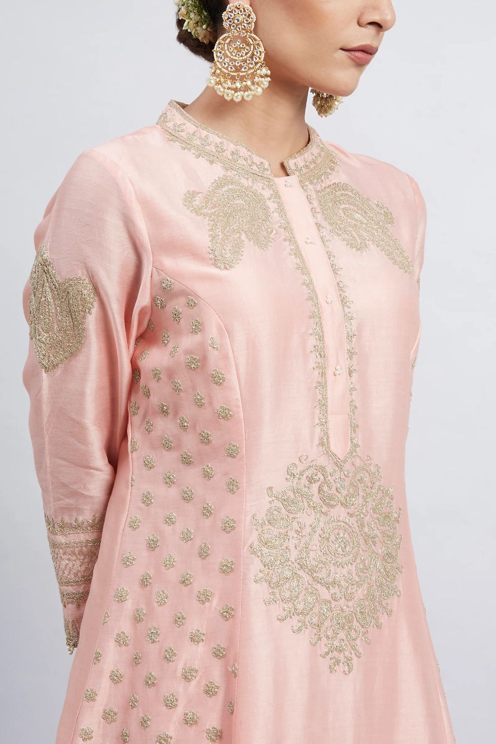 Naazira A-line short kurta with salwar and dupatta-Carnation pink
