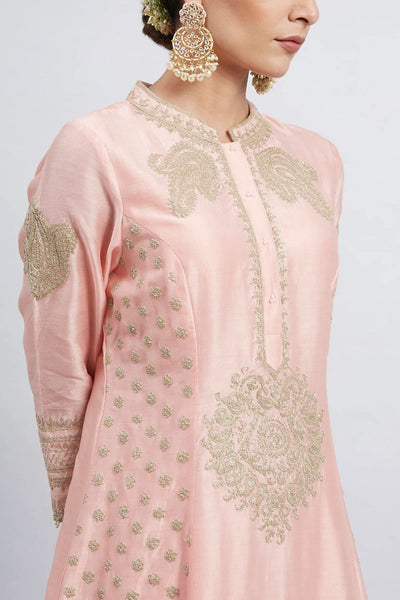 Naazira A-line short kurta with salwar and dupatta-Carnation pink