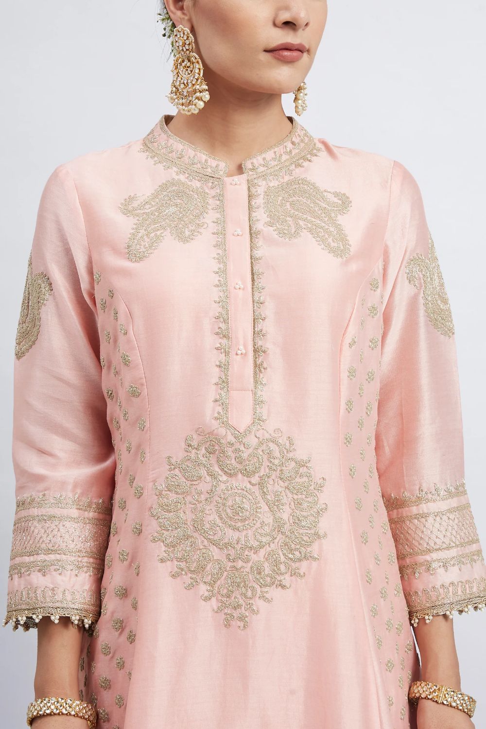 Naazira A-line short kurta with salwar and dupatta-Carnation pink