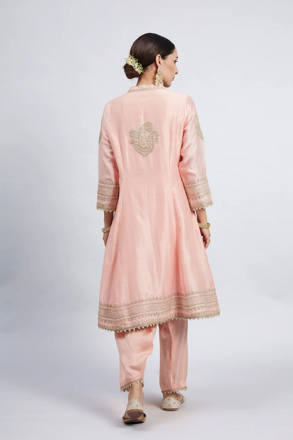 Naazira A-line short kurta with salwar and dupatta-Carnation pink