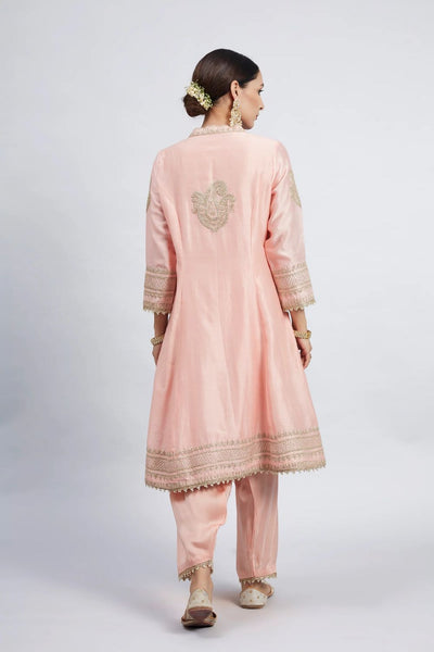 Naazira A-line short kurta with salwar and dupatta-Carnation pink