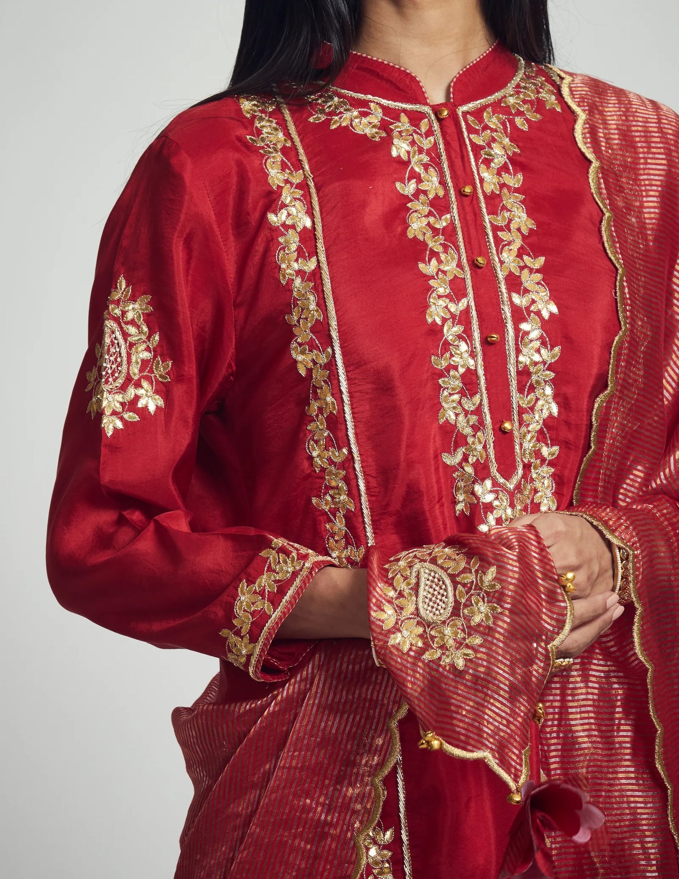 Nasira Short Kurta with Salwar and Dupatta-Deep red