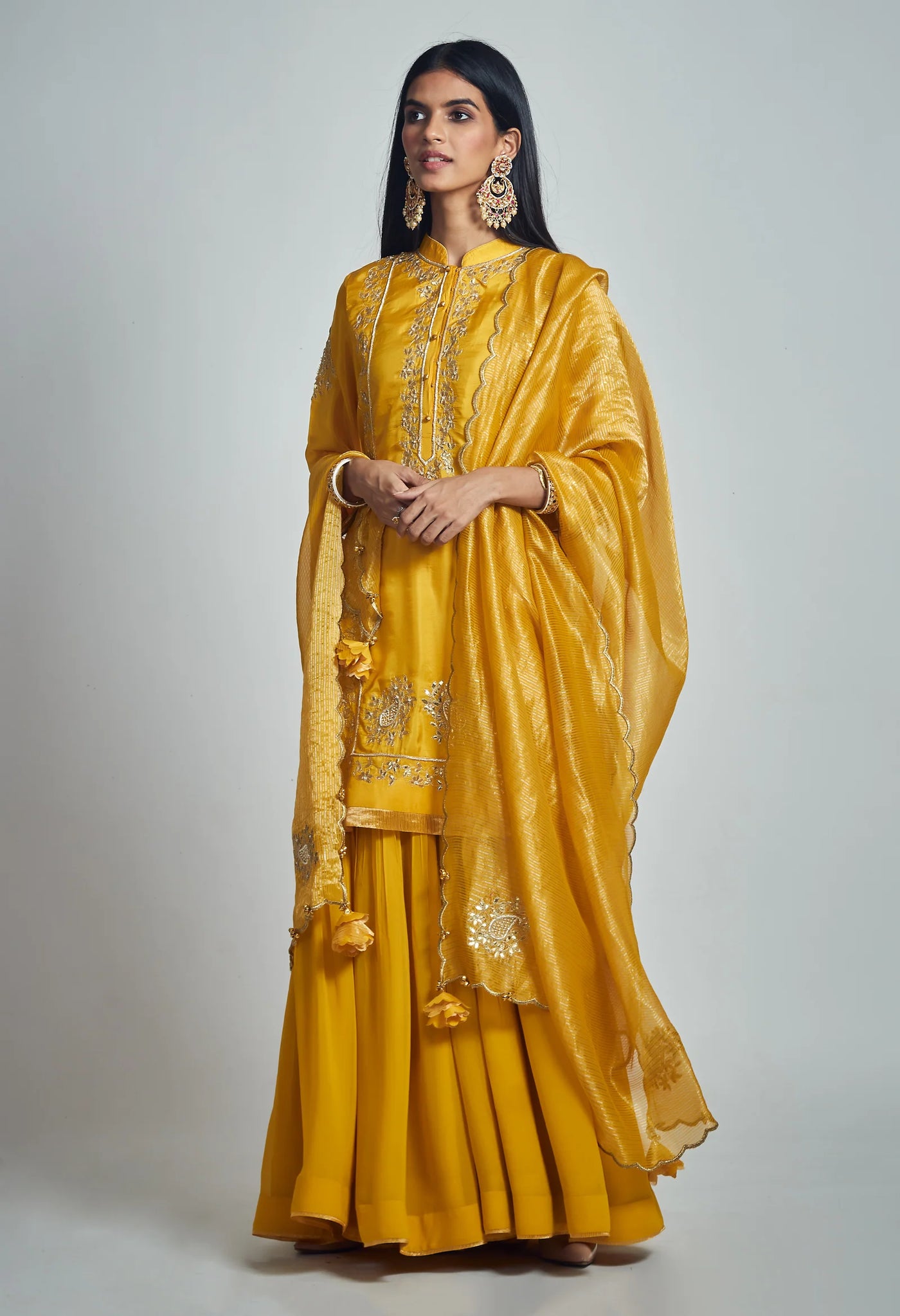 Nasira Short Kurta with Salwar and Dupatta-Happy Mustard