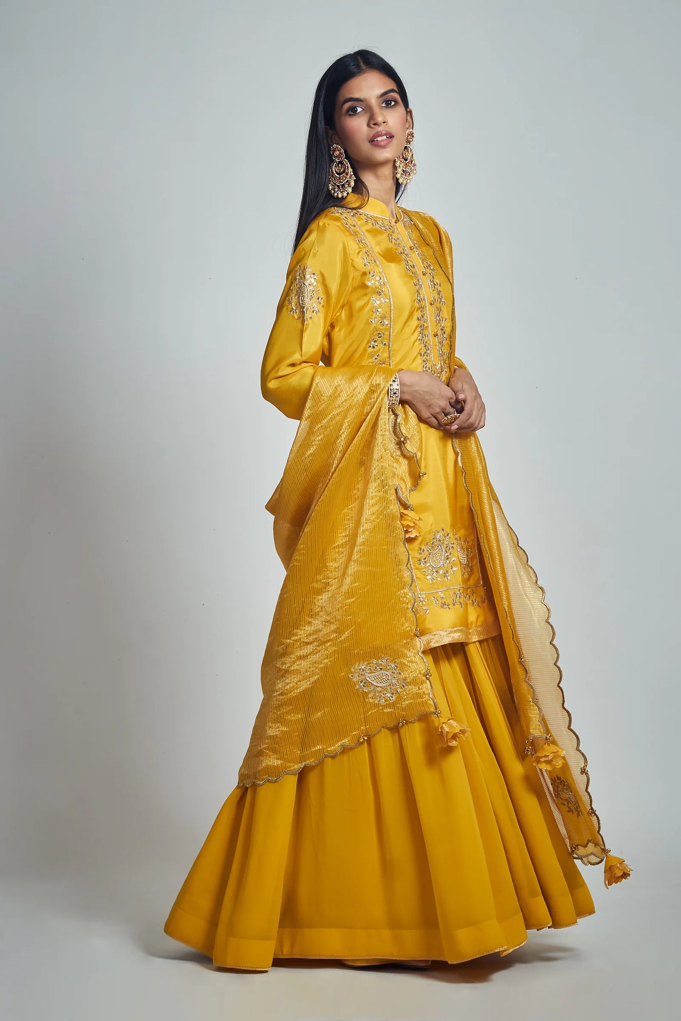 Nasira Short Kurta with Salwar and Dupatta-Happy Mustard