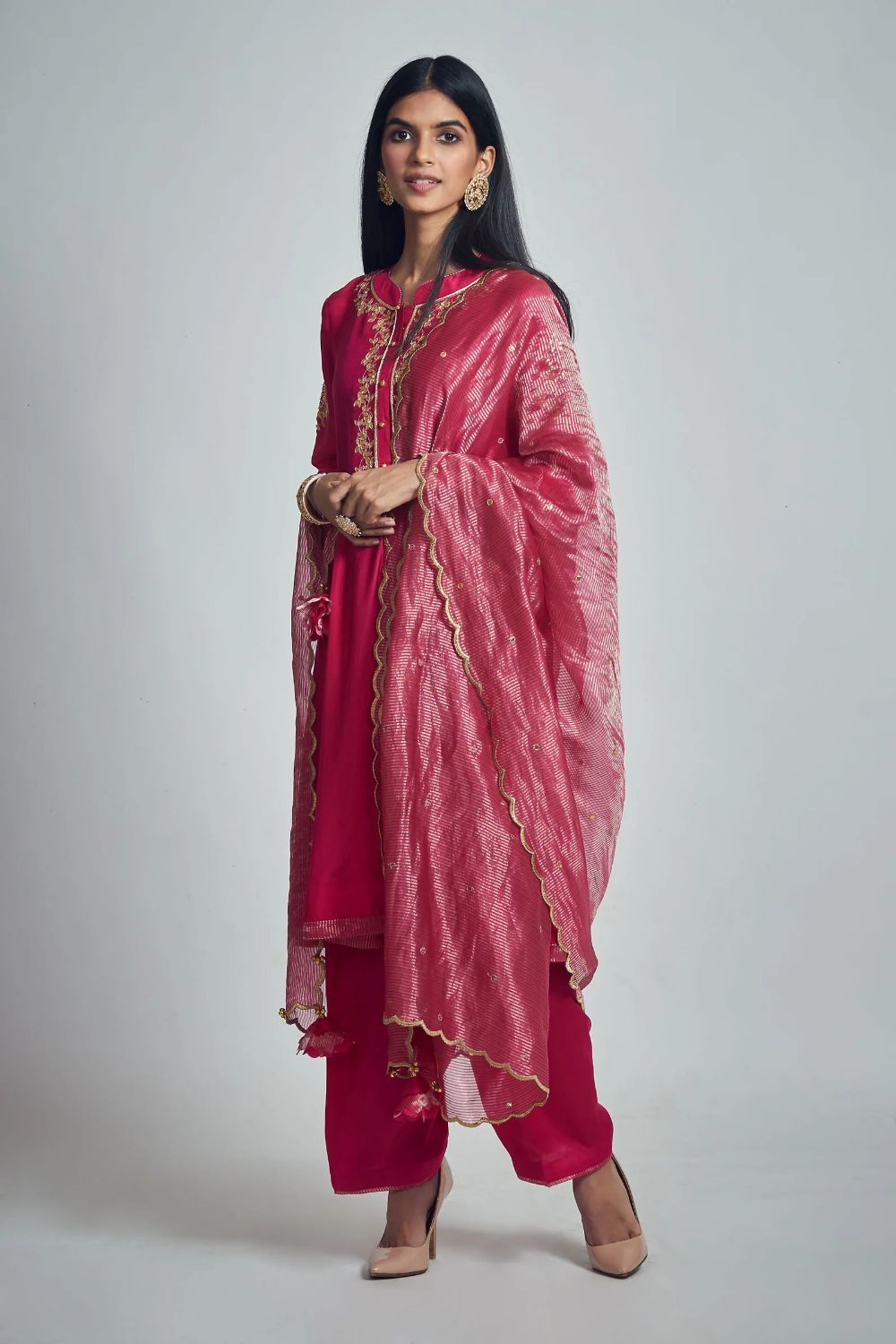 Nazish Short Kurta with Salwar and Dupatta-Hot Pink