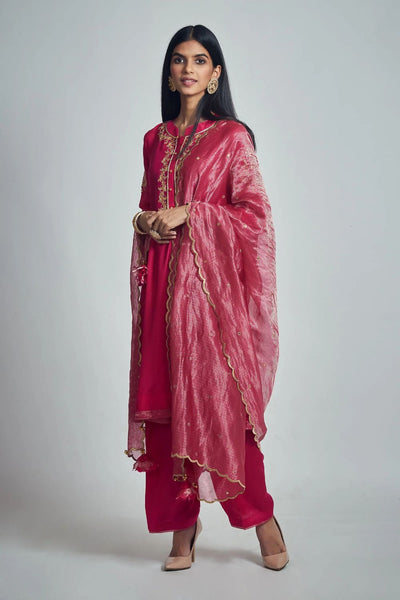 Nazish Short Kurta with Salwar and Dupatta-Hot Pink
