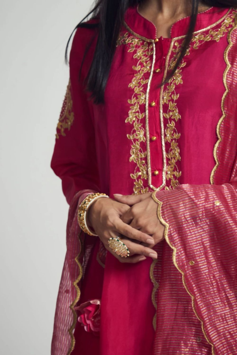 Nazish Short Kurta with Salwar and Dupatta-Hot Pink