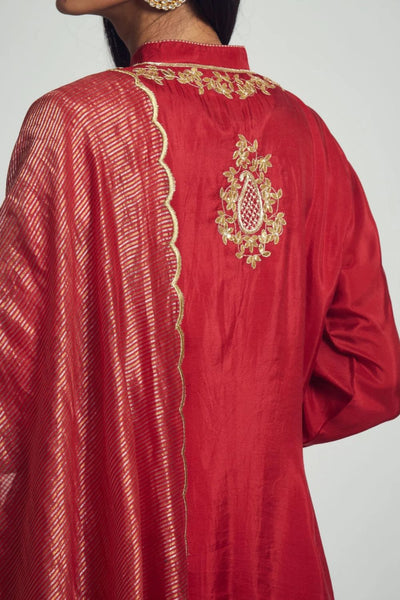 Nazish Short Kurta with Salwar and Dupatta-Deep red