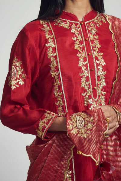 Nazish Short Kurta with Salwar and Dupatta-Deep red