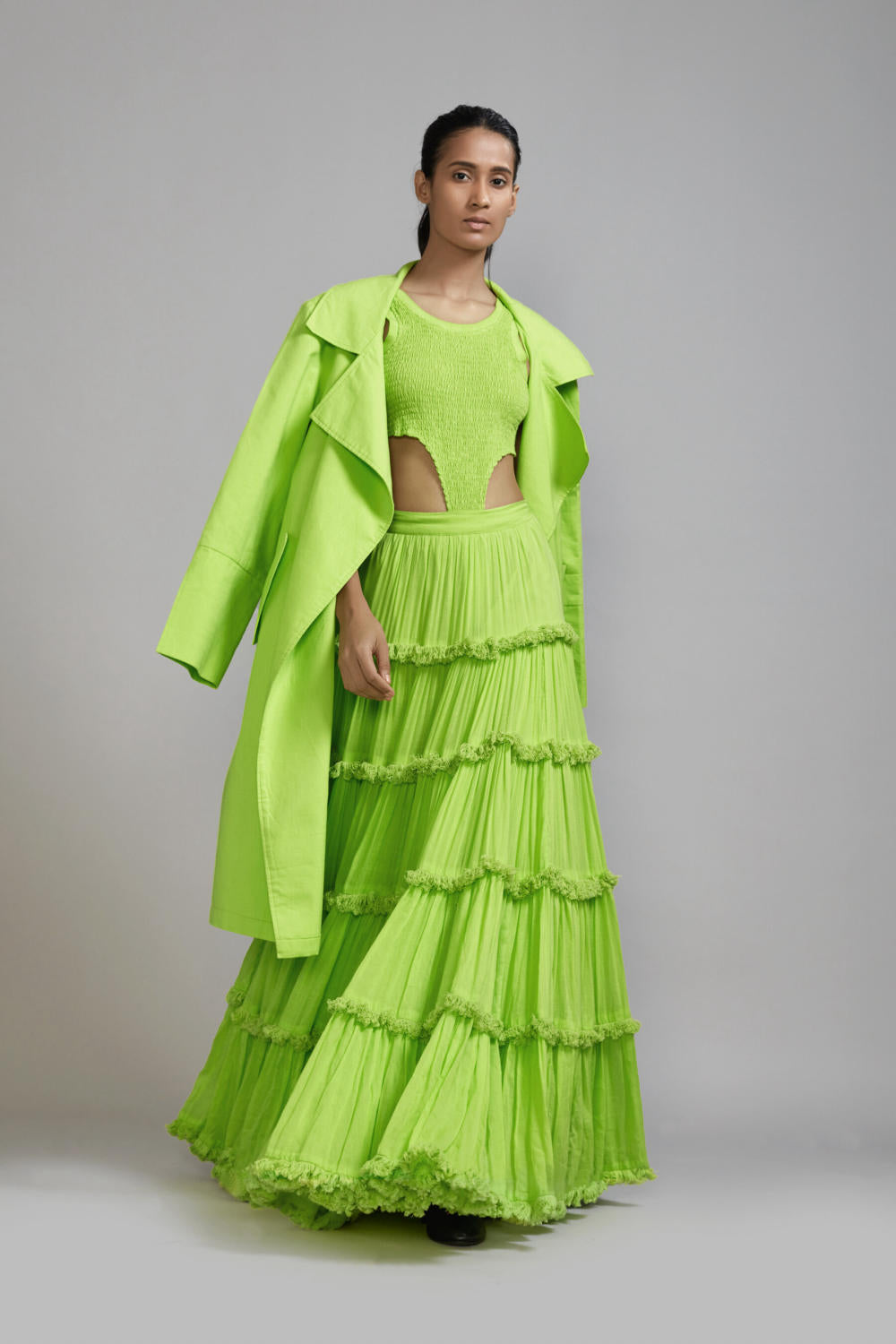 Neon Green Bodysuit-Lehenga-Jacket Set (3 PCS)