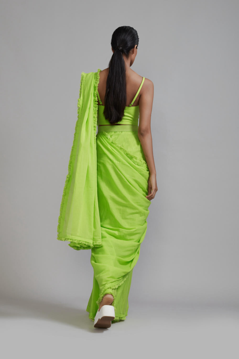 Neon Green Fringed Saree