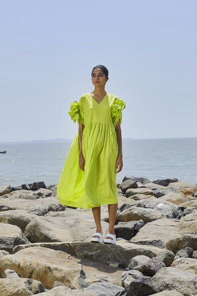 Neon Green Ruffle Sleeve Dress