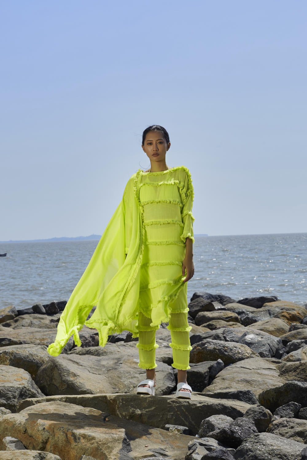 Neon Green Tassle Tier Tunic Set (3 PCS)