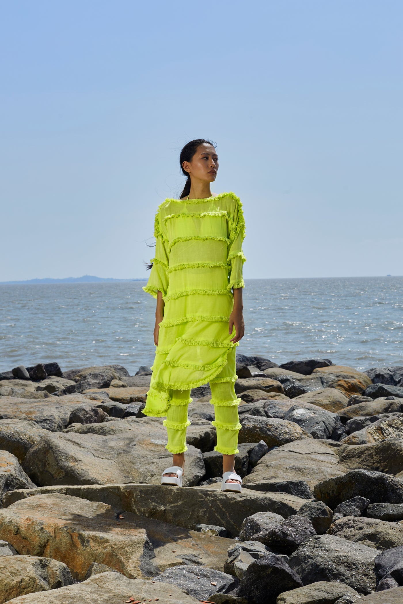 Neon Green  Tassle Tier Tunic