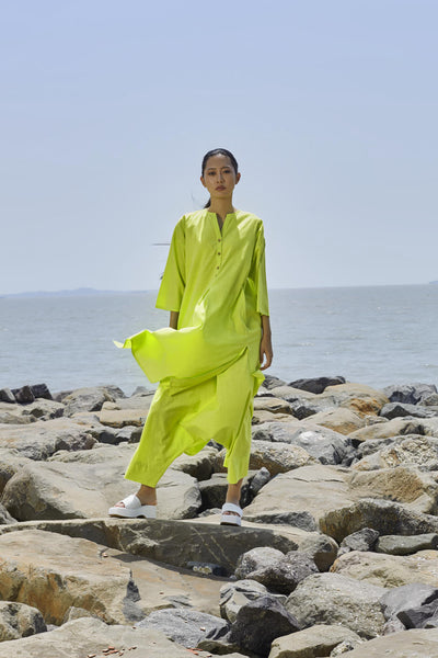 Neon Green Tora Tunic Set