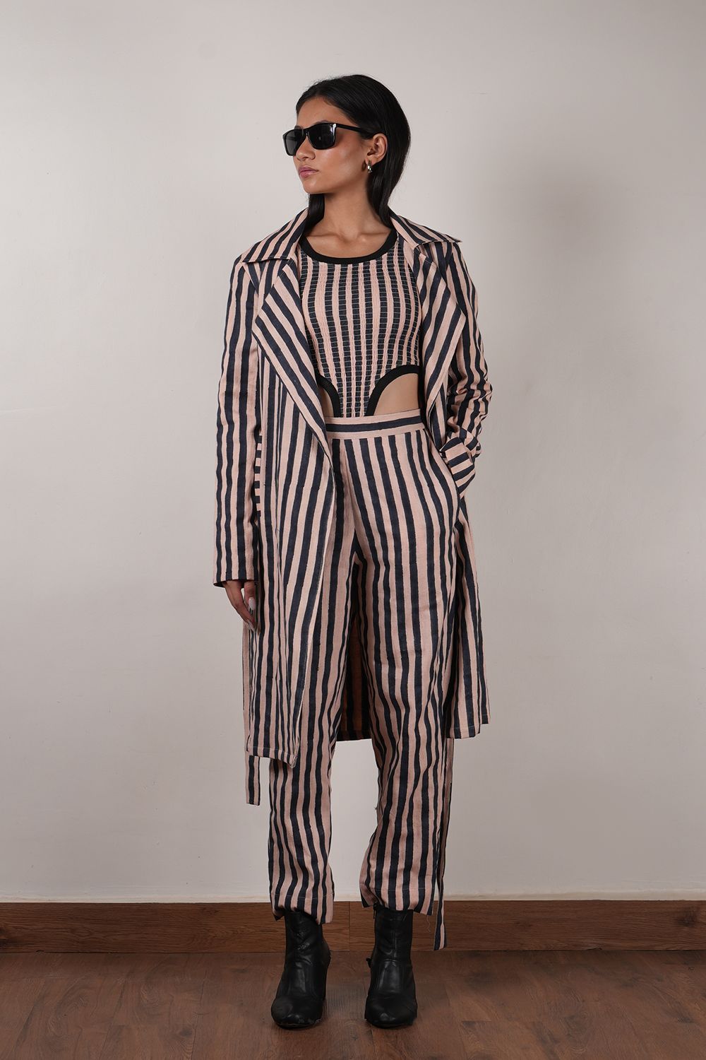 Pink with Charcoal Block Printed Trench Jacket
