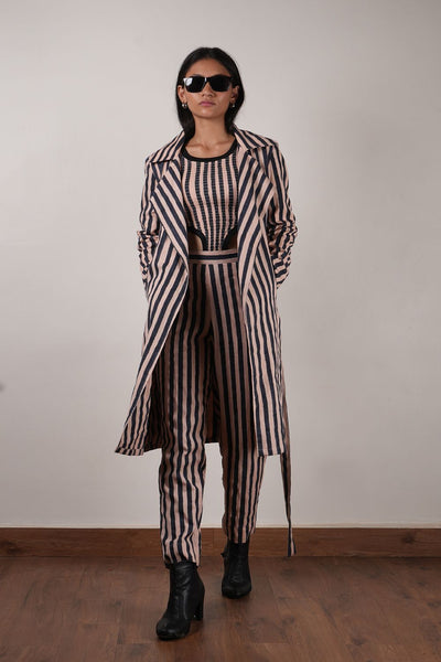 Pink with Charcoal Block Printed Trench Jacket