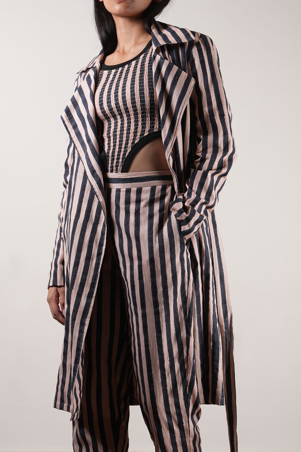 Pink with Charcoal Block Printed Trench Jacket