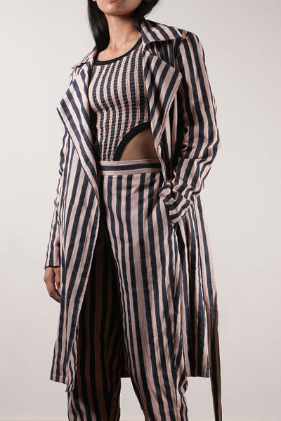 Pink with Charcoal Block Printed Trench Jacket