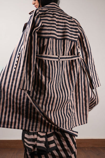 Pink with Charcoal Block Printed Trench Jacket