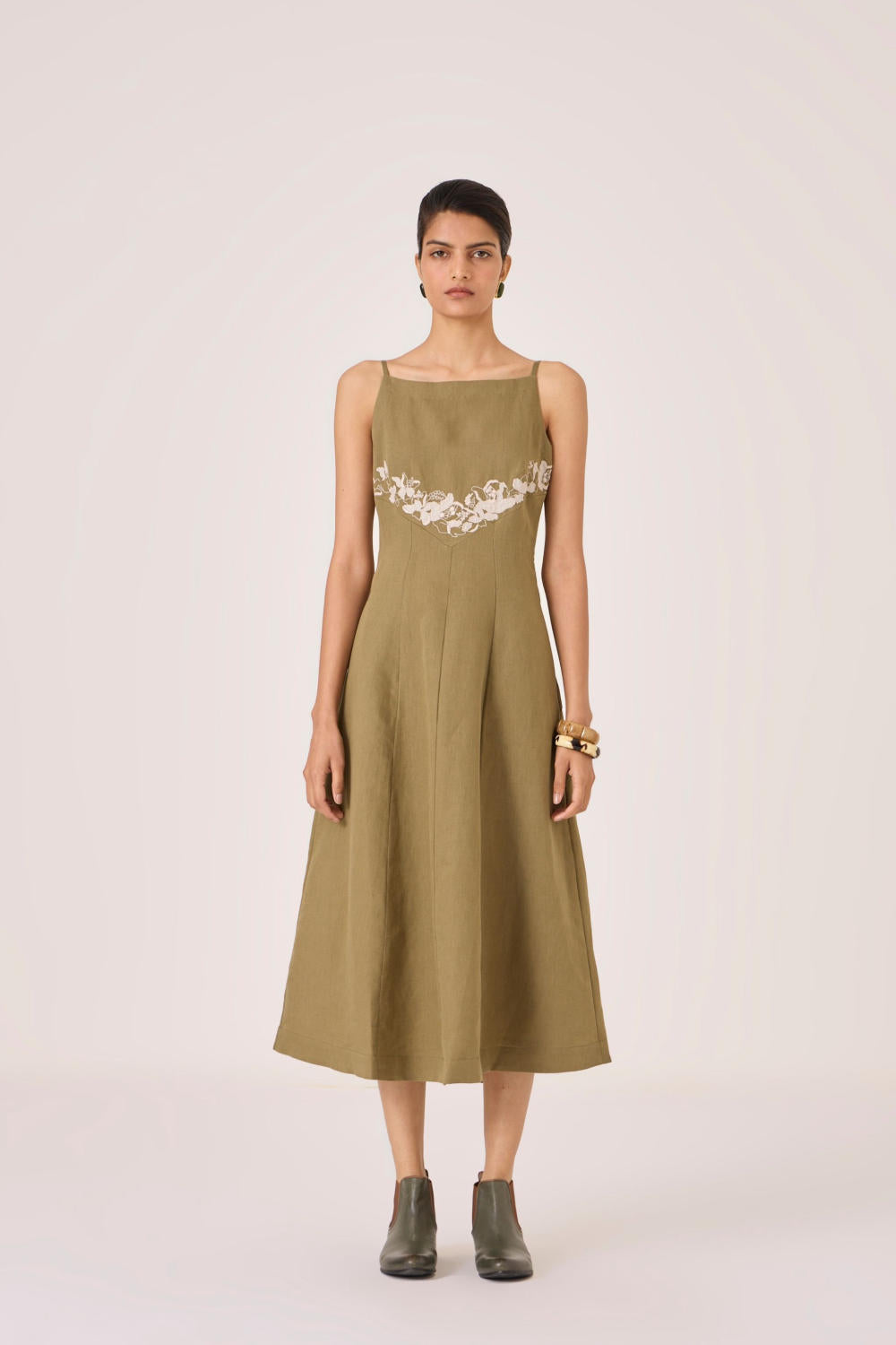 Nimal Olive Embroidered Dress