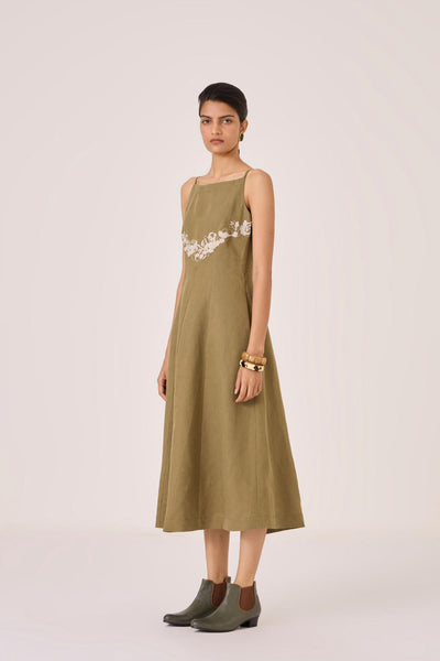Nimal Olive Embroidered Dress