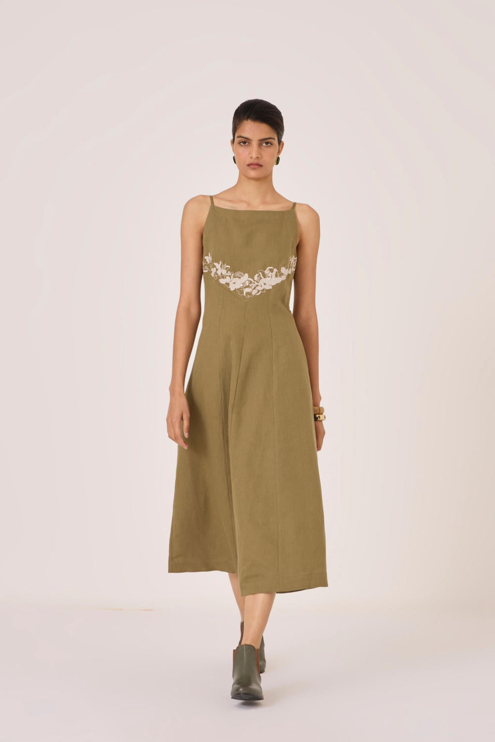 Nimal Olive Embroidered Dress