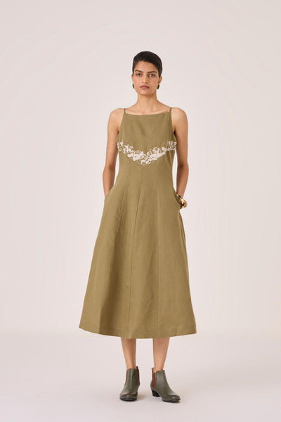 Nimal Olive Embroidered Dress