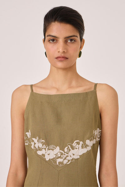 Nimal Olive Embroidered Dress
