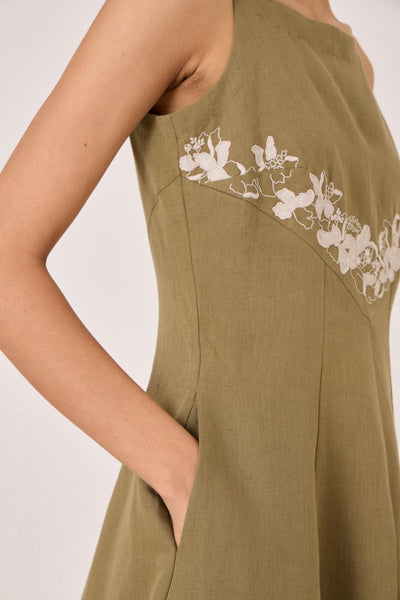 Nimal Olive Embroidered Dress