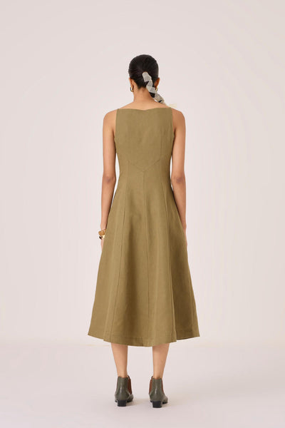 Nimal Olive Embroidered Dress