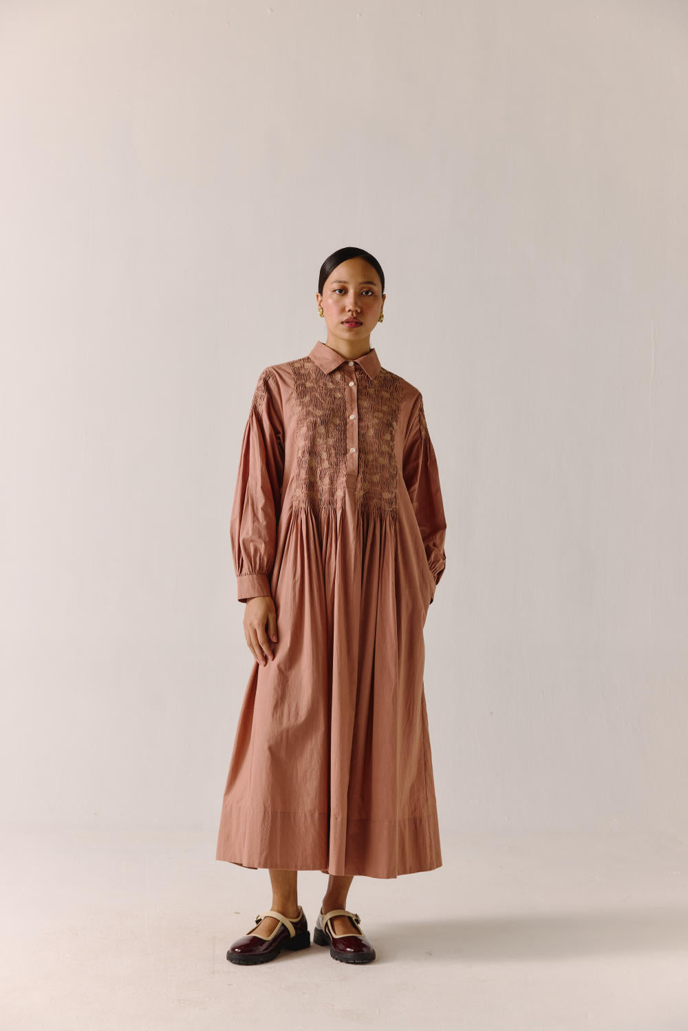Noreen dress-Peach Anaar Emb